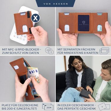 Картхолдер Von Heesen з монетником RFID захистом, шкіряний гаманець для жінок та чоловіків (чорний, waxy)