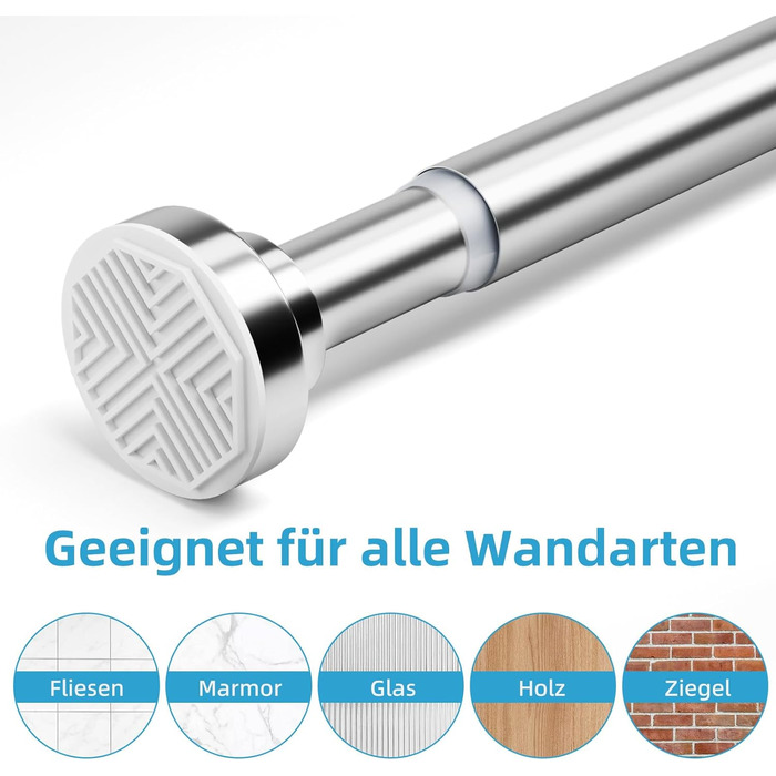 Штанга для душу без свердління з нержавіючої сталі, телескопічна, регульована, 70-195 см, для ванної кімнати, вікна, шафи, срібна