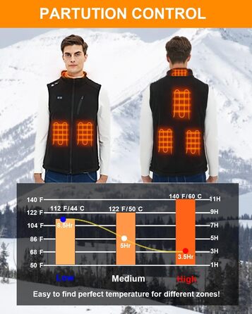 Тепла флісова жилетка Telguua з підігрівом для чоловіків з Powerbank 5V 10000mAh, 6 зон нагріву, 3 рівні температури, керування 2 зонами, для кемпінгу, піших прогулянок, сноубордингу, чорна