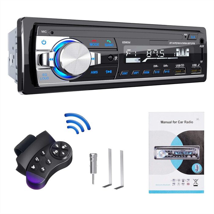 Автомобільна магнітола Lifelf 1 DIN RDS Bluetooth, 4x65Вт, MP3/USB/FM, підтримка iOS/Android, без CD, чорна/срібляста