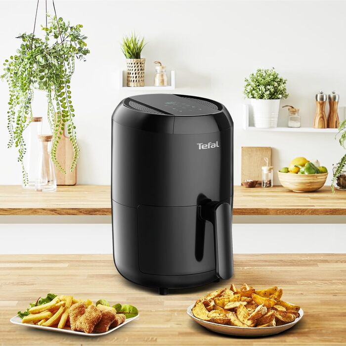 Аерофритюрниця Tefal EY3018 Easy Fry Compact, 1,6 л, 6 програм, цифровий дисплей, для 1-2 осіб, енергозберігаюча, без олії, чорна