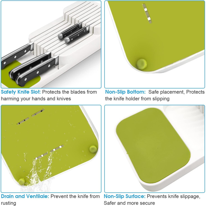 Органайзер для ножів у шухляду двоярусний, на 9 ножів, білий - безпечний та компактний тримач для ножів на кухню