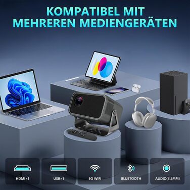 Beamer 4K для дому: 500 ANSI люмен, 1080P (підтримка 4K), автофокус, корекція трапецеїдального спотворення, WiFi 6, Bluetooth 5.0, Smart Beamer A-500ANSI