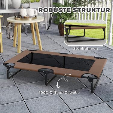 PawHut Лежанка для собак на вулицю, піднята лежанка для великих собак, складана лежанка для тварин з сітчастою рамою зі сталі, лежанка для тварин для вулиці, кемпінгу, 107x61x20 см, Кофе