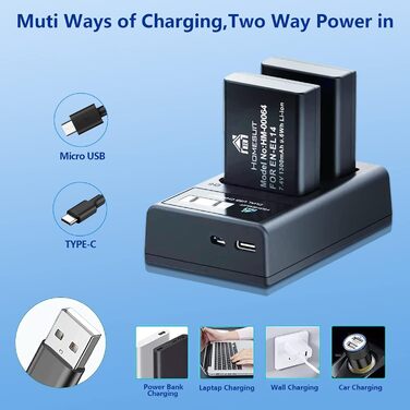Акумулятор EN-EL14 1300mAh для Nikon + USB LED зарядний пристрій (2 шт.)