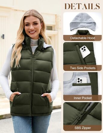 Степова жилетка Vancavoo з капюшоном: тепла, зручна, для осені та зими (армійний зелений, розмір L)
