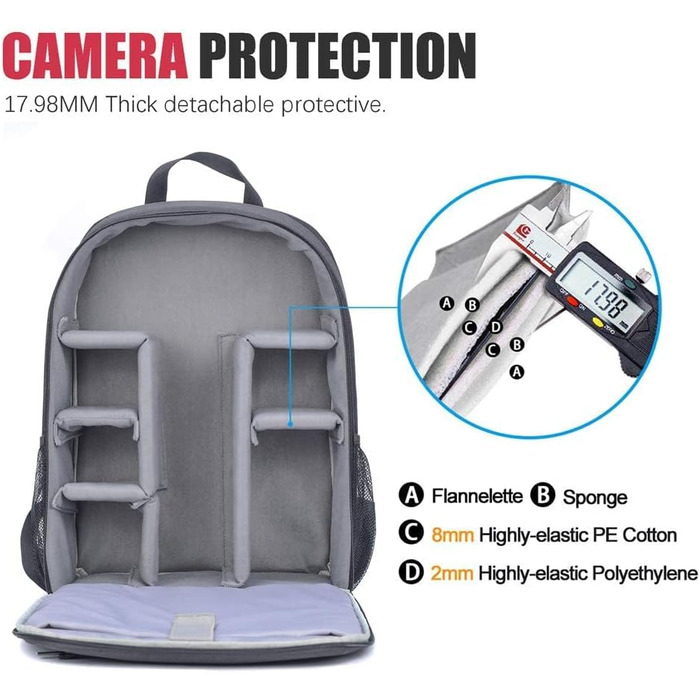 Водонепроникний рюкзак для камери Cwatcun: професійна сумка для фотоапарата, сумісна з Sony, Canon, Nikon, з відділенням для штатива (2.0, 3.0 л, чорний)
