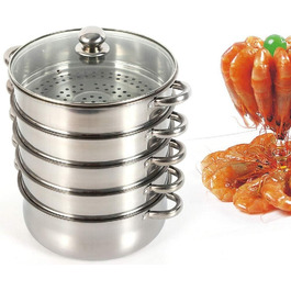Паровий котел з нержавіючої сталі, 4 контейнери для приготування на пару, з кришкою з термостійкого скла (28 см)