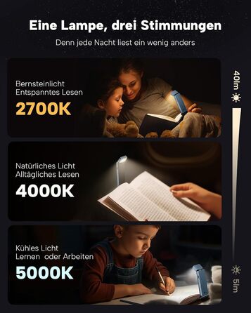 Ліхтарик для читання 86lux з кліпсою, акумуляторний, LED, з регульованою яскравістю та 3 режимами освітлення для книг, дітей, нічного читання