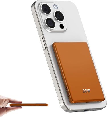 Power Bank Dbasne магнітний 5000mAh, 20W PD, QC 3.0, USB-C для iPhone 16/15/14/13, Travel, Outdoor (Orange)