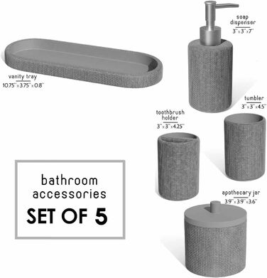 Набір для ванної кімнати Clara Clark – 5-ти частинний набір аксесуарів для ванної кімнати, салатовий колір, себорер, тримач для зубних щіток, склянка, контейнер для ватних паличок та піднос для косметики