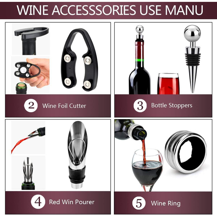 Набір викруток для вина з формою пляшки, 5 шт. Набір викруток для вина, аксесуари для вина, подарунковий набір, сомельє, відкривачі для пляшок (срібло)