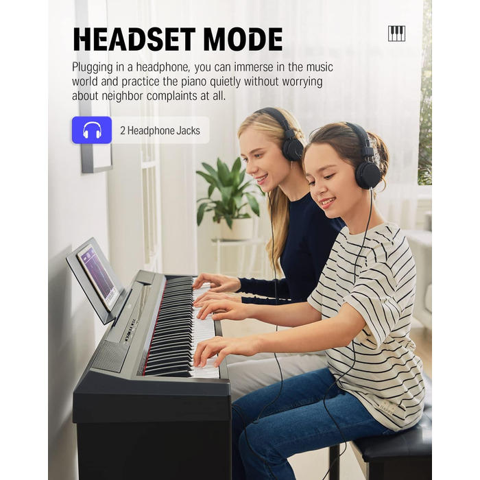 Електронне піаніно Donner DEP-10S 88 клавіш, напівзважені, для початківців, з підставкою та педаллю, чорне