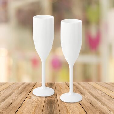 Schramm® Reusable Champagne Flutes in white, available in quantities of 6, 12, 24, or 48 pieces. 150 ml capacity, Champagne glasses, sparkling wine flutes, sparkling wine goblets, stemware, champagne glasses. Capacity, size: 48 pieces