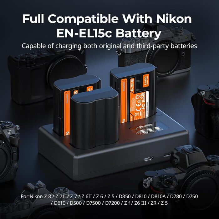 Акумуляторний набір SMALLRIG EN-EL15c для Nikon: 3x1940mAh + LCD-зарядка (Z8, Z7II, Z6III, Zf, D850, D780)