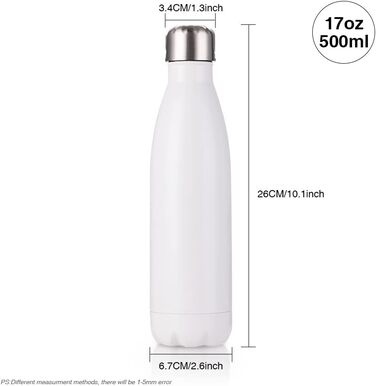 PYD Life Thermo-Sport Water Bottles, Blanks, Stainless Steel, with Lid, for Mugs, Heat Press, Sublimation Printing, Oven Printing, 482 ml, White, 4 Pieces