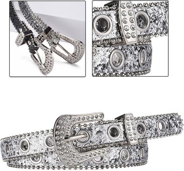 Жіночий пояс Fenteer з стразами, джинсовий, з пряжками, шкіряний, ширина 3,5 см (білий, 2,4 см)