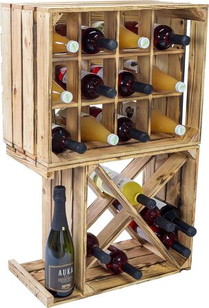 Kistenkolli Old Country Wine Rack Henry Flamed, Dimensions approx. 50x40x30cm, Stackable, Narrow Bottle Rack Wood/Wine Rack (Flamed)