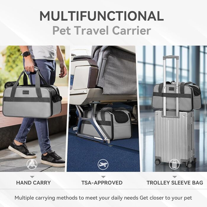 PETSFIT Автокрісло для собак та котів, середньорозмірне, сіре, до 4.5 кг, з безпечним ременем та кишенями