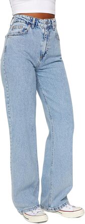 Джинси жіночі Trendyol прямого крою з високою талією, блакитний (44)