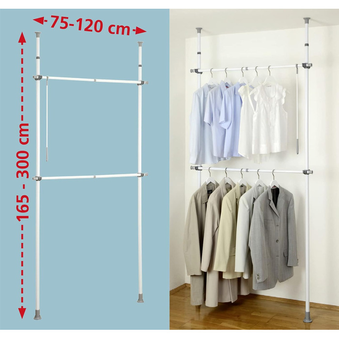 WENKO Telescopic Wardrobe System Hercules Basic (White, Single)