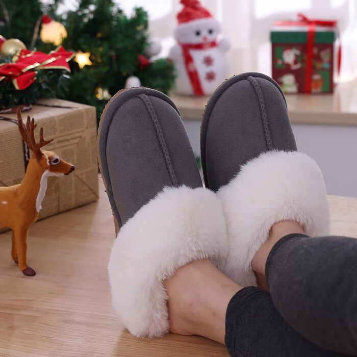 Жіночі домашні тапочки Litfun, зимові, теплі, з плюшу, пантолетти з замші, з пам'яттю, з штучним хутром, для дому та вулиці (сірі, 36/37 EU)