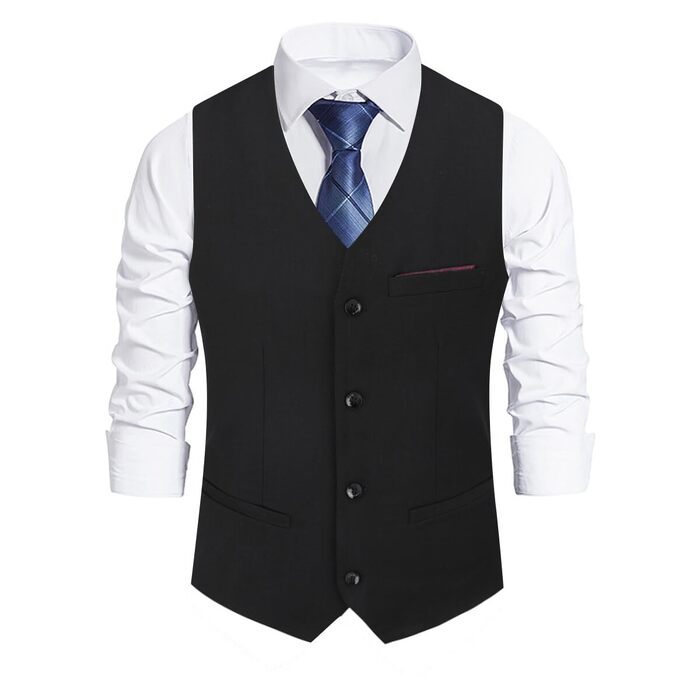 Чоловіча класична жилетка Allthemen Slim Fit з V-подібним вирізом для костюма, весіль та бізнесу, чорна, розмір L