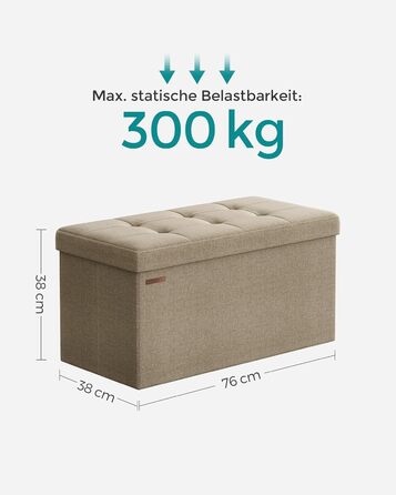 Складаний пуф SONGMICS з місцем для зберігання, 76×38×38 см, до 300 кг, для вітальні, спальні, коридору, камелевий