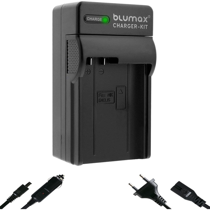 Зарядний пристрій Blumax LCD Dual для акумуляторів Nikon EN-EL15c/b/a – сумісний з Nikon D500, D850, Z7 II, Z6 III, Z5, Zf