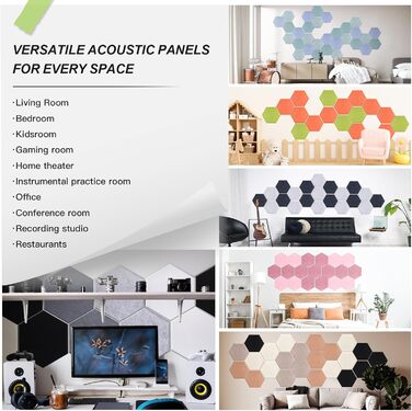 Акустичні гексагональні панелі Mollywell для шумоізоляції стін, 35.6 x 30.5 см, набір 16 шт, звукопоглинаючі плитки від ехо та реверберації, колір: глибокий верблюжий/коричневий/чорний/бежевий