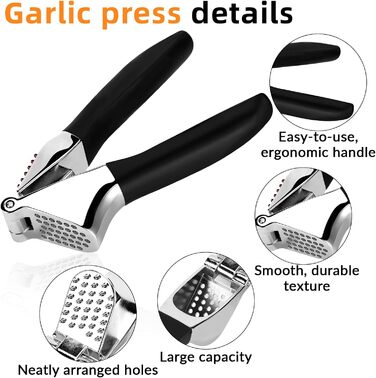 Прес для часнику з нержавіючої сталі з зручною ручкою, для подрібнення часнику та імбиру, безпечний для миття в посудомийній машині
