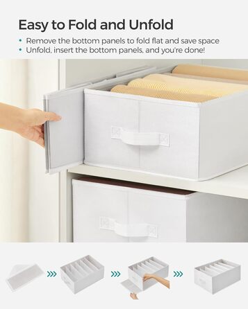 SONGMICS Set of 4 Drawer Organizers, 6 Compartments, Closet Organizer, Foldable, Clothes Organizer, 41.5 x 30.8 x 17.8 cm, for Pants, Clothing, URUS009G04 (Classic White)