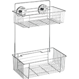 WENKO Vacuum-Loc 2-Tier Shelf, Bari, Wall Shelf for Bathroom and Kitchen, Drilling-Free Mounting with Vacuum, Chrome-Plated Metal, 26 x 38 x 17 cm