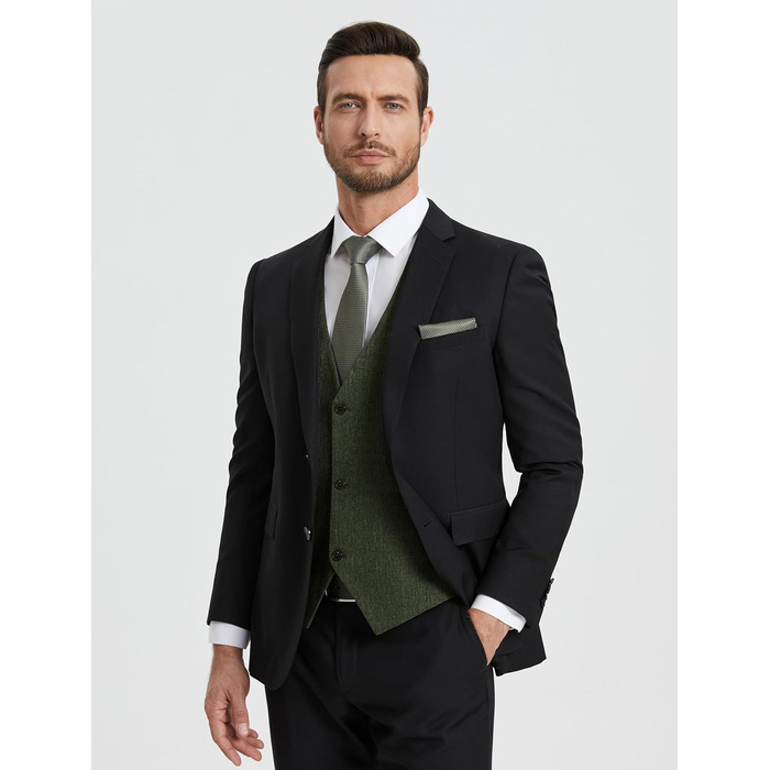 Жилет чоловічий HISDERN для весілля та офіційних заходів, Slim Fit, класичний дизайн, однотонний, з 3 кишенями, XL (Оливковий)
