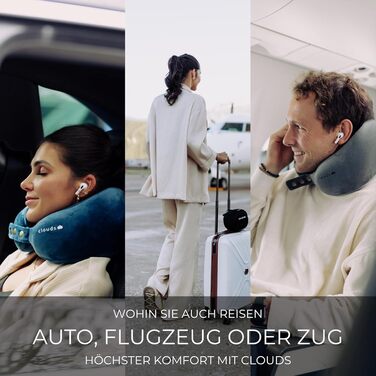 Подушка для шиї CLOUDS – зручна подушка для подорожей на літаку та в авто з memory foam, 2 розміри, дихаючий чохол, 5 кольорів (сірий, L/XL)