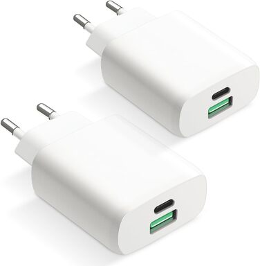 Подвійний зарядний пристрій Envircell USB-C з GaN, 30W, 2 порти (USB-C та USB-A), PD 3.0, для iPhone, Samsung та інших телефонів, білий (2 шт.)