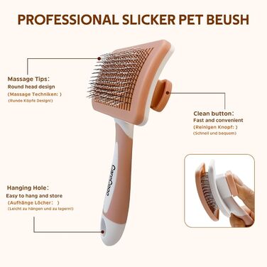 Щітка для котів та собак з довгим та коротким волоссям - видаляє підшерсток та ковтуни. Масажна щітка з антиковзним покриттям, помаранчевий колір, розмір S