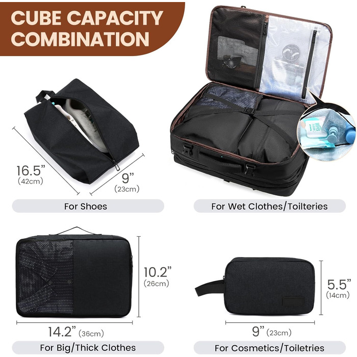 Рюкзак LOVEVOOK 30-40L для подорожей, чорний, з відділенням для ноутбука 17.3 дюйма, антикрадійний, ручна поклажа, розширюваний