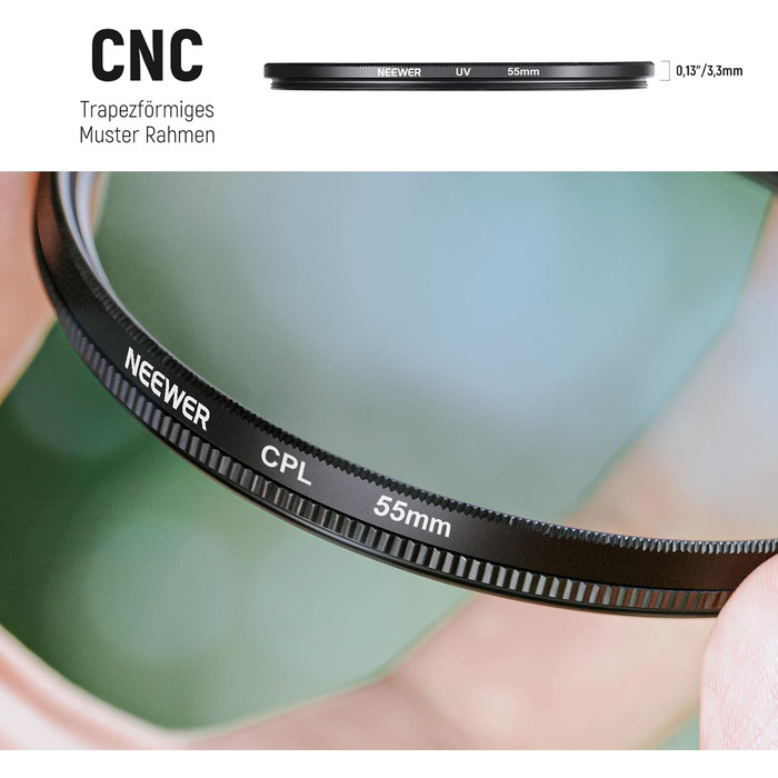 Набір фільтрів NEEWER 55mm ND2 ND4 ND8 UV FLD CPL: Фільтри для об'єктива з кришкою та блендою