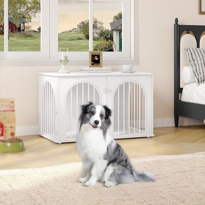 Клітка для собак Hzuaneri, 100 см, 3 двері, сучасний дизайн, для дому, висока міцність, 100 x 60 x 63 см, DFC84101B (білий)