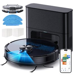 Робот-пилосос Lubluelu 3-в-1 з док-станцією, 4500Pa, функція вологого прибирання, лазерна навігація, керування через додаток, для тварин, килимів, твердих підлог (чорний, блакитний)