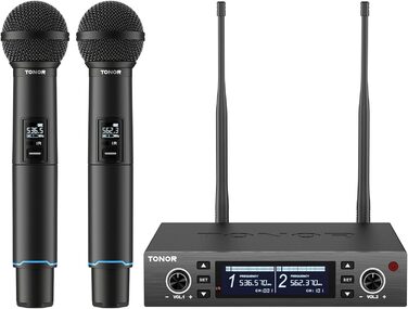 TONOR TW750 Бездротовий мікрофон UHF з регулюванням, 2 шт., 100м радіус дії, світлодіодний індикатор, автосканування, для караоке, церкви, вечірок