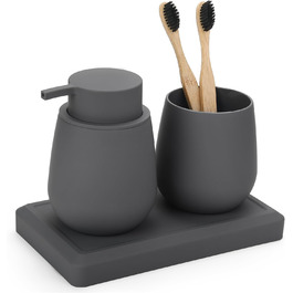 Сучасний набір для ванної кімнати AJEUNGAIN сірого кольору: мильниця, стакан для зубної пасти, піднос. 3 предмети.