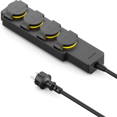 deleyCON Розподільник розеток на 4 розетки для вулиці з 5м кабелем, IP44, вологозахищений, для саду, тераси, балкону, гаража