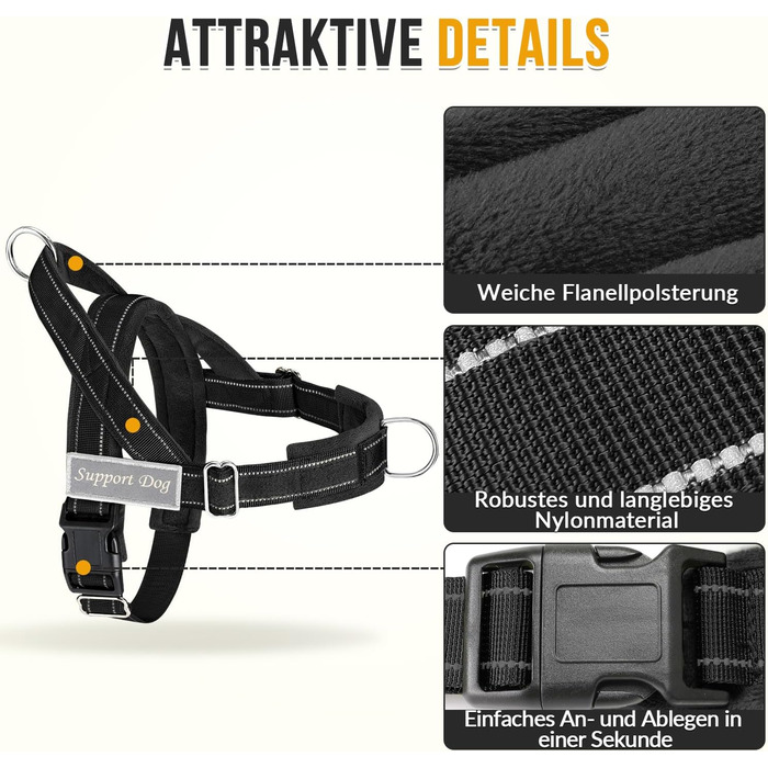 Нашийник для собак Eyein з повідком для великих та середніх собак, м'який, з 2 кліпсами для повідка, світловідбиваючий, легкий, анти-тяга, для прогулянок та тренувань, чорний, розмір L