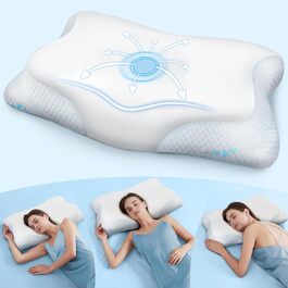 Ортопедична подушка CloudÉtoile з Memory Foam 2-в-1: ергономічна подушка для сну на боці, спині та животі. Біла, 64x38x12 см.
