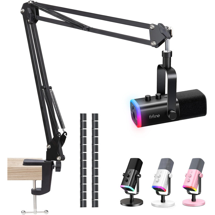 Підставка для мікрофону SUNMON для Fifine AM8, K688 PodMic, HyperX QuadCast, Blue Yeti, Shur MV7 - білий мікрофонний важіль, кріплення