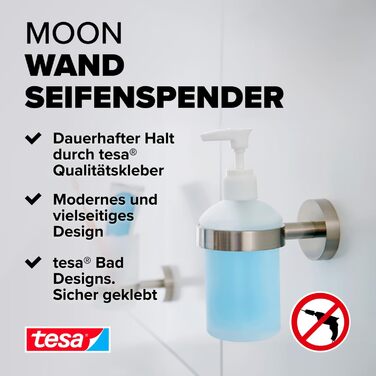 tesa Moon Bad Handtuchhalter, 2-arm and swivel, chrome - for wall mounting without drilling, incl. adhesive solution - 50mm x 83mm x 456mm