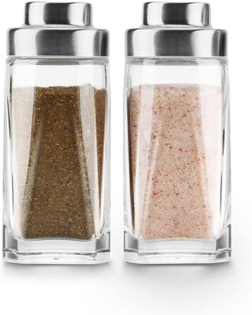 Salt and Pepper Shaker Set - Aelga Salt Shaker with Stainless Steel Lid - Elegant Farmhouse Kitchen Decor (2 Pieces)
