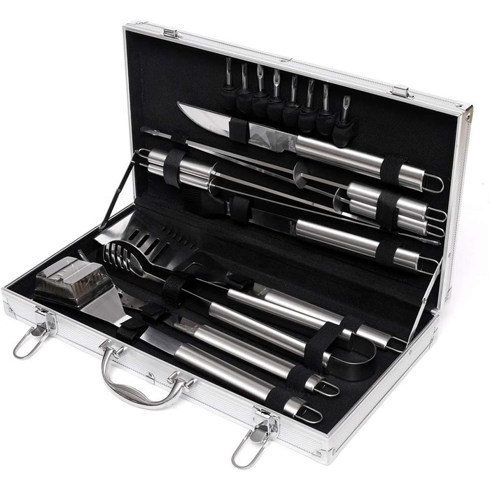 Набір для барбекю 18 предметів у кейсі з нержавіючої сталі, кухонні аксесуари